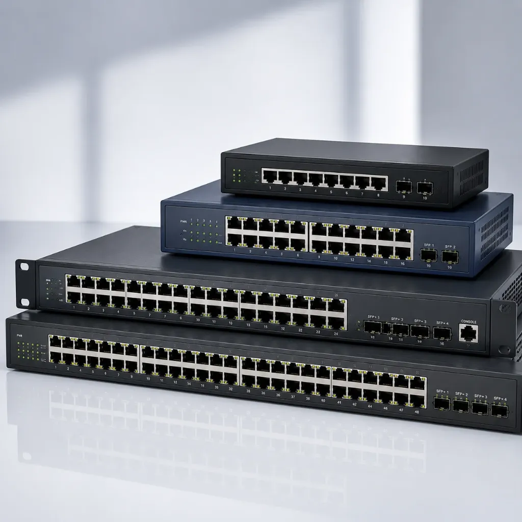 Enterprise Layer 2 and Layer 3 Gigabit PoE+ Network Switches Stack